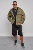 Купить Джинсовая куртка мужская с капюшоном цвета хаки 126040Kh, фото 10