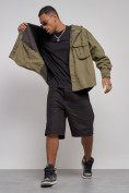 Купить Джинсовая куртка мужская с капюшоном цвета хаки 126040Kh, фото 12
