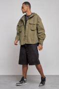 Купить Джинсовая куртка мужская с капюшоном цвета хаки 126040Kh, фото 2