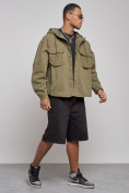 Купить Джинсовая куртка мужская с капюшоном цвета хаки 126040Kh, фото 3