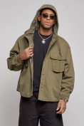 Купить Джинсовая куртка мужская с капюшоном цвета хаки 126040Kh, фото 5