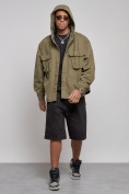 Купить Джинсовая куртка мужская с капюшоном цвета хаки 126040Kh, фото 6