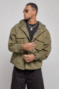 Купить Джинсовая куртка мужская с капюшоном цвета хаки 126040Kh, фото 7