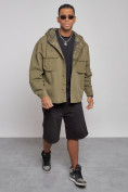 Купить Джинсовая куртка мужская с капюшоном цвета хаки 126040Kh, фото 9