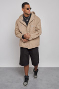 Купить Джинсовая куртка мужская с капюшоном бежевого цвета 12768B, фото 10