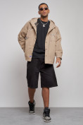Купить Джинсовая куртка мужская с капюшоном бежевого цвета 12768B, фото 13