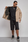 Купить Джинсовая куртка мужская с капюшоном бежевого цвета 12768B, фото 14