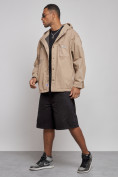 Купить Джинсовая куртка мужская с капюшоном бежевого цвета 12768B, фото 2