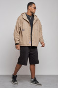 Купить Джинсовая куртка мужская с капюшоном бежевого цвета 12768B, фото 3