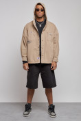 Купить Джинсовая куртка мужская с капюшоном бежевого цвета 12768B, фото 5