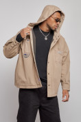 Купить Джинсовая куртка мужская с капюшоном бежевого цвета 12768B, фото 7