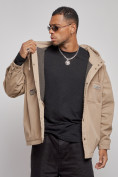 Купить Джинсовая куртка мужская с капюшоном бежевого цвета 12768B, фото 8