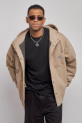 Купить Джинсовая куртка мужская с капюшоном бежевого цвета 12768B, фото 9