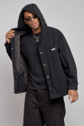 Купить Джинсовая куртка мужская с капюшоном черного цвета 12768Ch, фото 6