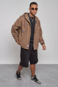 Купить Джинсовая куртка мужская с капюшоном коричневого цвета 12768K, фото 10