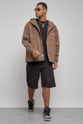 Купить Джинсовая куртка мужская с капюшоном коричневого цвета 12768K, фото 11