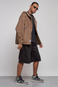 Купить Джинсовая куртка мужская с капюшоном коричневого цвета 12768K, фото 12