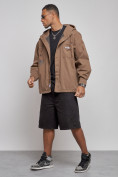 Купить Джинсовая куртка мужская с капюшоном коричневого цвета 12768K, фото 2