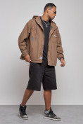Купить Джинсовая куртка мужская с капюшоном коричневого цвета 12768K, фото 3