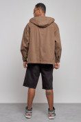 Купить Джинсовая куртка мужская с капюшоном коричневого цвета 12768K, фото 4