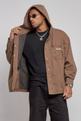 Купить Джинсовая куртка мужская с капюшоном коричневого цвета 12768K, фото 6