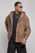 Купить Джинсовая куртка мужская с капюшоном коричневого цвета 12768K, фото 7
