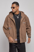 Купить Джинсовая куртка мужская с капюшоном коричневого цвета 12768K, фото 8