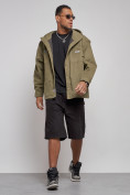 Купить Джинсовая куртка мужская с капюшоном цвета хаки 12768Kh, фото 11
