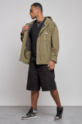 Купить Джинсовая куртка мужская с капюшоном цвета хаки 12768Kh, фото 2
