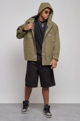 Купить Джинсовая куртка мужская с капюшоном цвета хаки 12768Kh, фото 5
