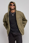 Купить Джинсовая куртка мужская с капюшоном цвета хаки 12768Kh, фото 6