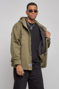 Купить Джинсовая куртка мужская с капюшоном цвета хаки 12768Kh, фото 8