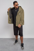Купить Джинсовая куртка мужская с капюшоном цвета хаки 12768Kh, фото 9