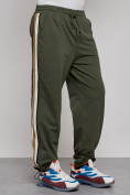 Купить Широкие спортивные штаны трикотажные мужские цвета хаки 12903Kh, фото 15