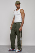 Купить Широкие спортивные штаны трикотажные мужские цвета хаки 12903Kh, фото 21