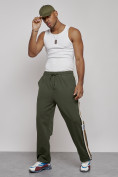 Купить Широкие спортивные штаны трикотажные мужские цвета хаки 12903Kh, фото 24