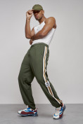 Купить Широкие спортивные штаны трикотажные мужские цвета хаки 12903Kh, фото 4