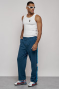 Купить Широкие спортивные штаны трикотажные мужские синего цвета 12903S, фото 14