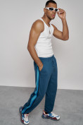 Купить Широкие спортивные штаны трикотажные мужские синего цвета 12903S, фото 2