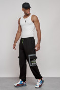 Купить Широкие спортивные брюки трикотажные мужские черного цвета 12908Ch, фото 2