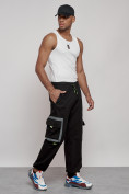 Купить Широкие спортивные брюки трикотажные мужские черного цвета 12908Ch, фото 3