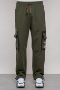 Купить Широкие спортивные брюки трикотажные мужские цвета хаки 12908Kh, фото 11