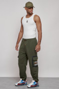 Купить Широкие спортивные брюки трикотажные мужские цвета хаки 12908Kh, фото 2