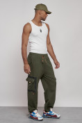Купить Широкие спортивные брюки трикотажные мужские цвета хаки 12908Kh, фото 3