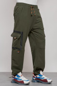 Купить Широкие спортивные брюки трикотажные мужские цвета хаки 12908Kh, фото 8