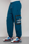 Купить Широкие спортивные брюки трикотажные мужские синего цвета 12908S, фото 10