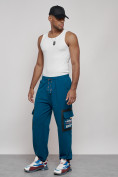 Купить Широкие спортивные брюки трикотажные мужские синего цвета 12908S, фото 2