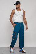 Купить Широкие спортивные брюки трикотажные мужские синего цвета 12908S, фото 24