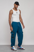Купить Широкие спортивные брюки трикотажные мужские синего цвета 12908S, фото 3