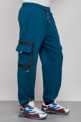 Купить Широкие спортивные брюки трикотажные мужские синего цвета 12908S, фото 9